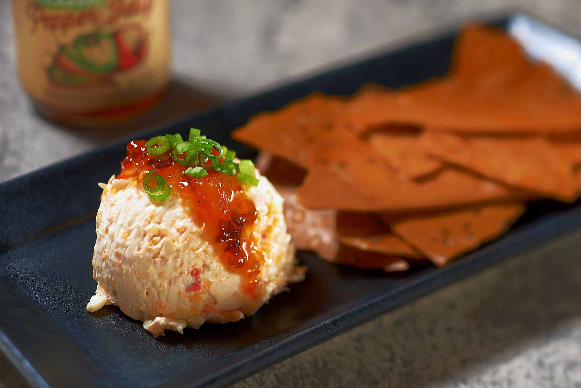 Cheddar Cheese Spread, Student-Made Classic Pepper Jelly, and House-Made Lavosh Cracker